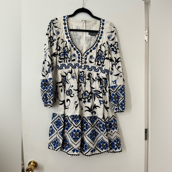 Anthropologie | Sweetheart Embroidered White and Blue Mini Dress - Picture 8 of 9